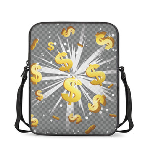 Golden Dollar Sign Explosion Print Rectangular Crossbody Bag