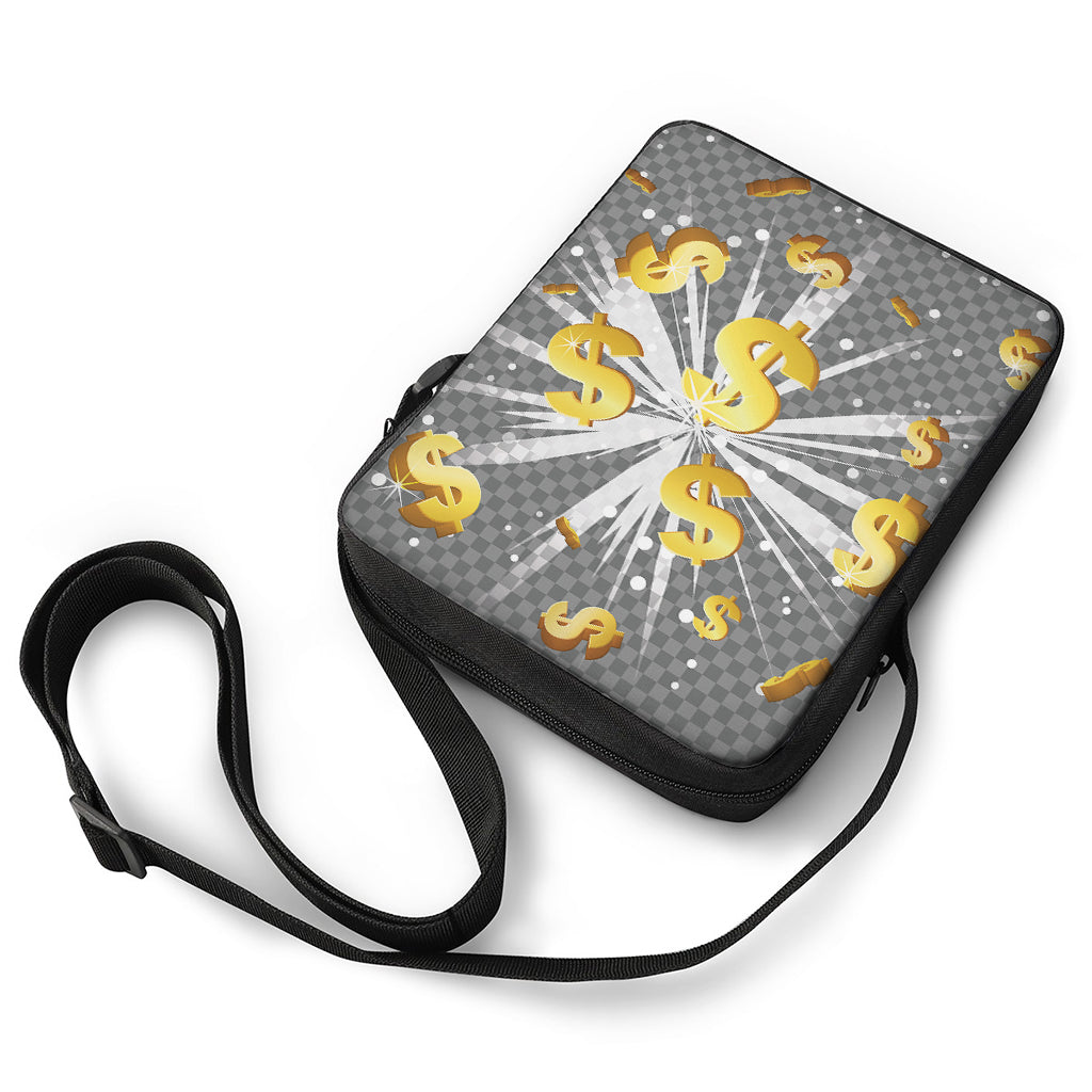 Golden Dollar Sign Explosion Print Rectangular Crossbody Bag