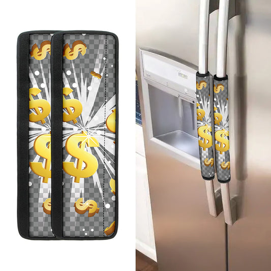 Golden Dollar Sign Explosion Print Refrigerator Handle Covers