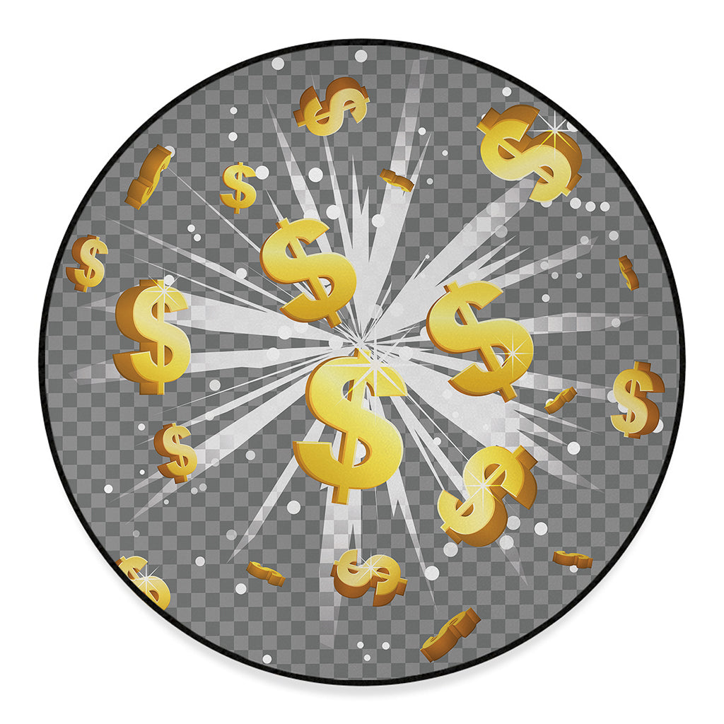Golden Dollar Sign Explosion Print Round Floor Mat