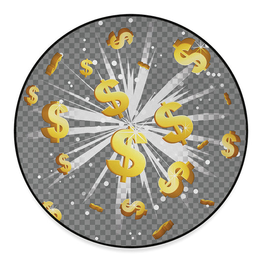 Golden Dollar Sign Explosion Print Round Floor Mat