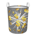 Golden Dollar Sign Explosion Print Round Laundry Basket