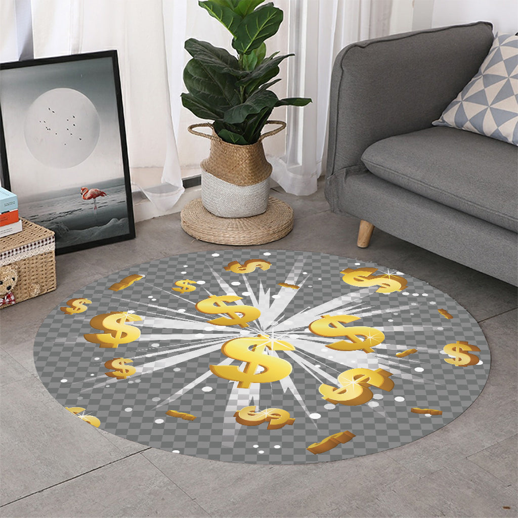 Golden Dollar Sign Explosion Print Round Rug