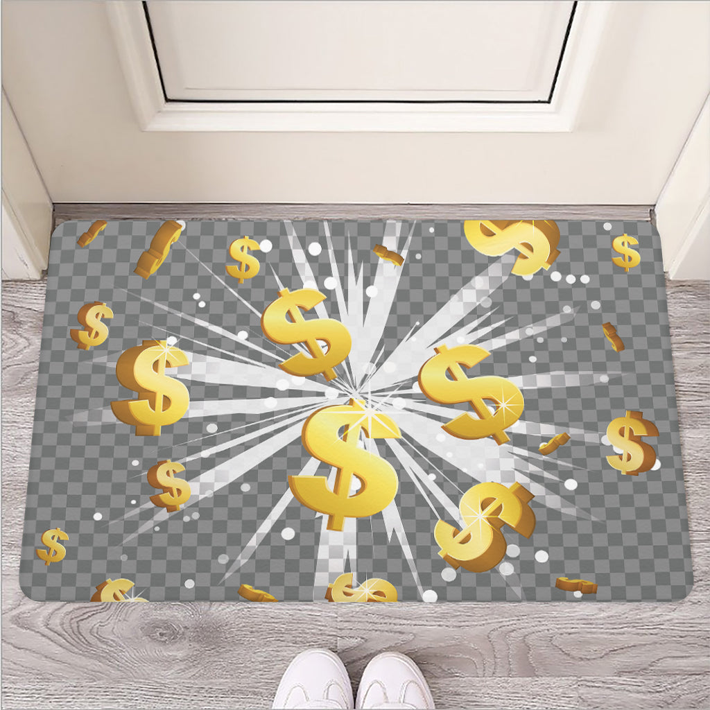 Golden Dollar Sign Explosion Print Rubber Doormat