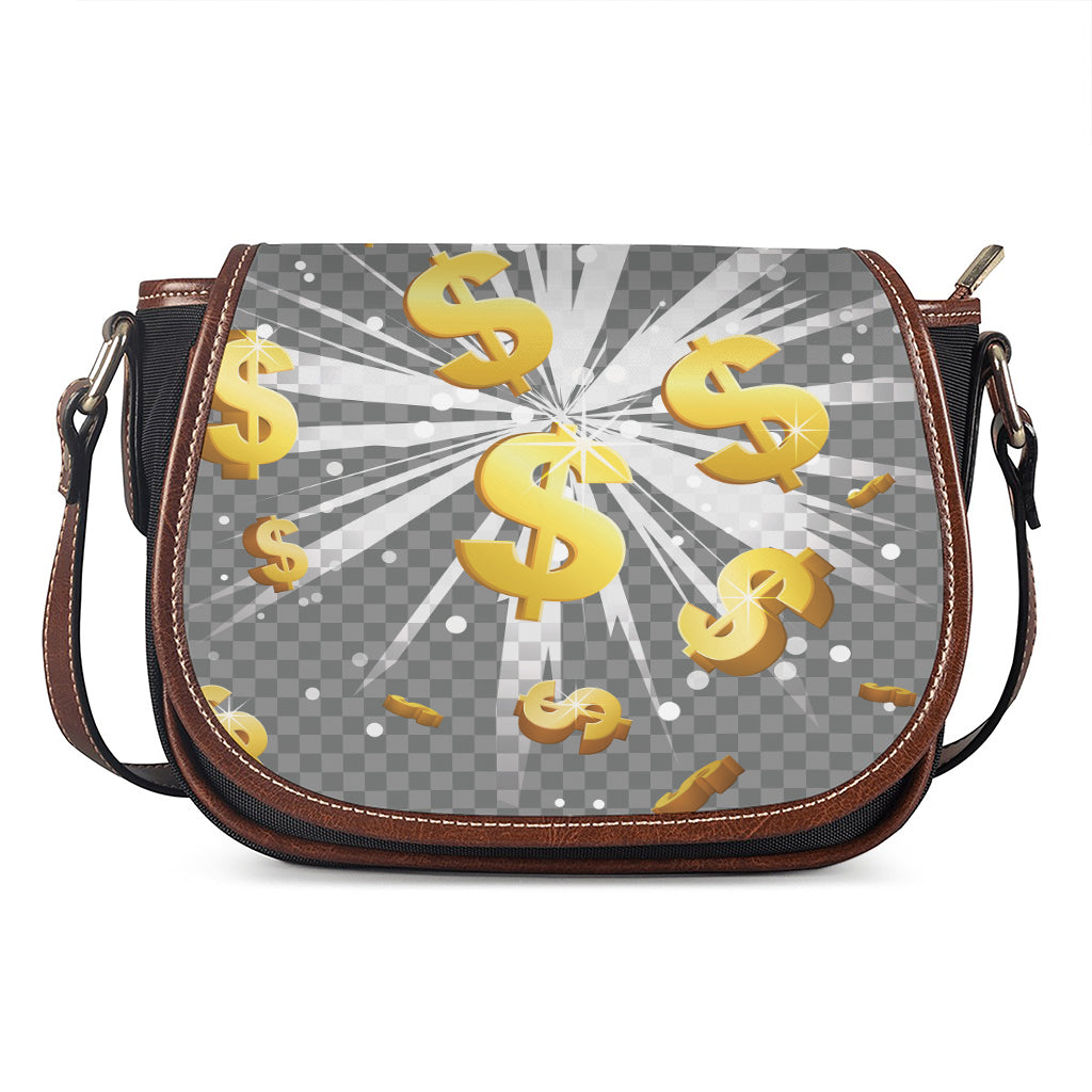 Golden Dollar Sign Explosion Print Saddle Bag