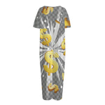 Golden Dollar Sign Explosion Print Short Sleeve Long Nightdress