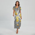 Golden Dollar Sign Explosion Print Short Sleeve Maxi Dress