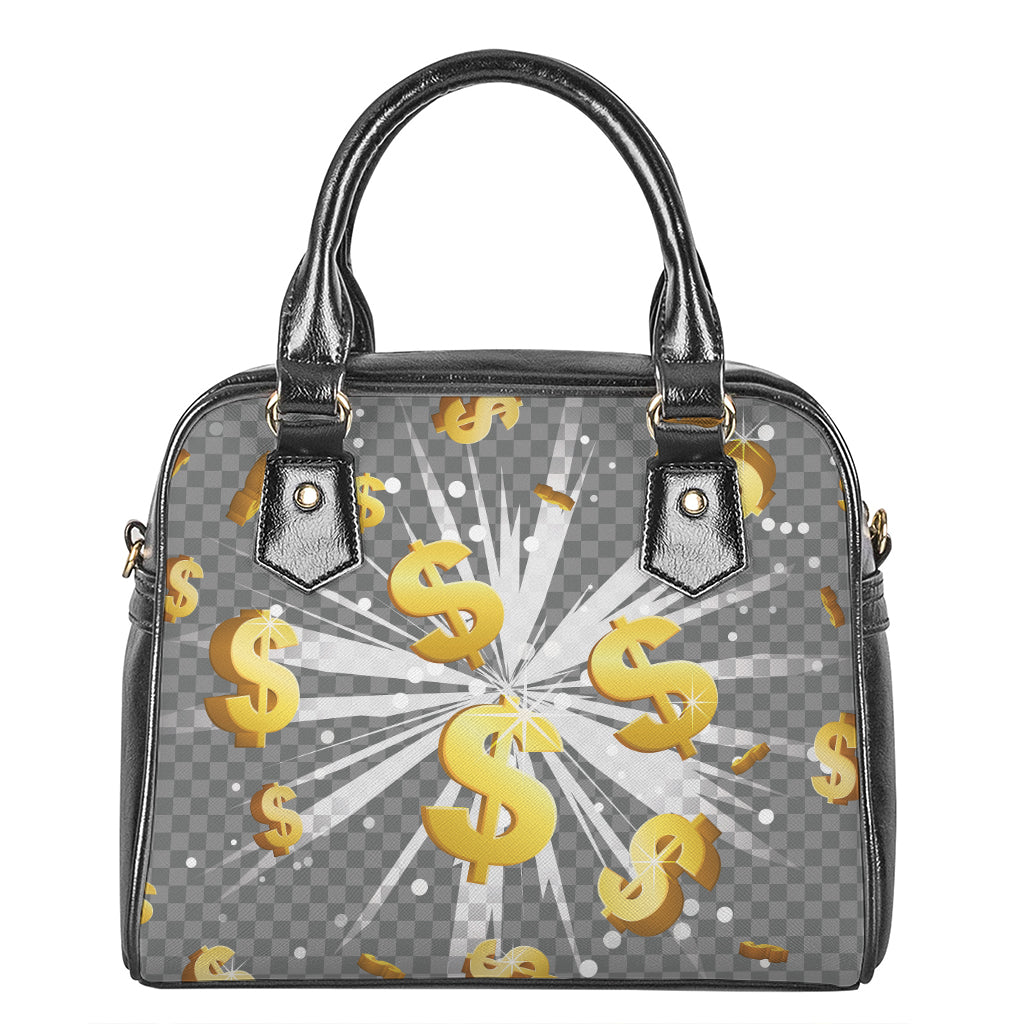 Golden Dollar Sign Explosion Print Shoulder Handbag