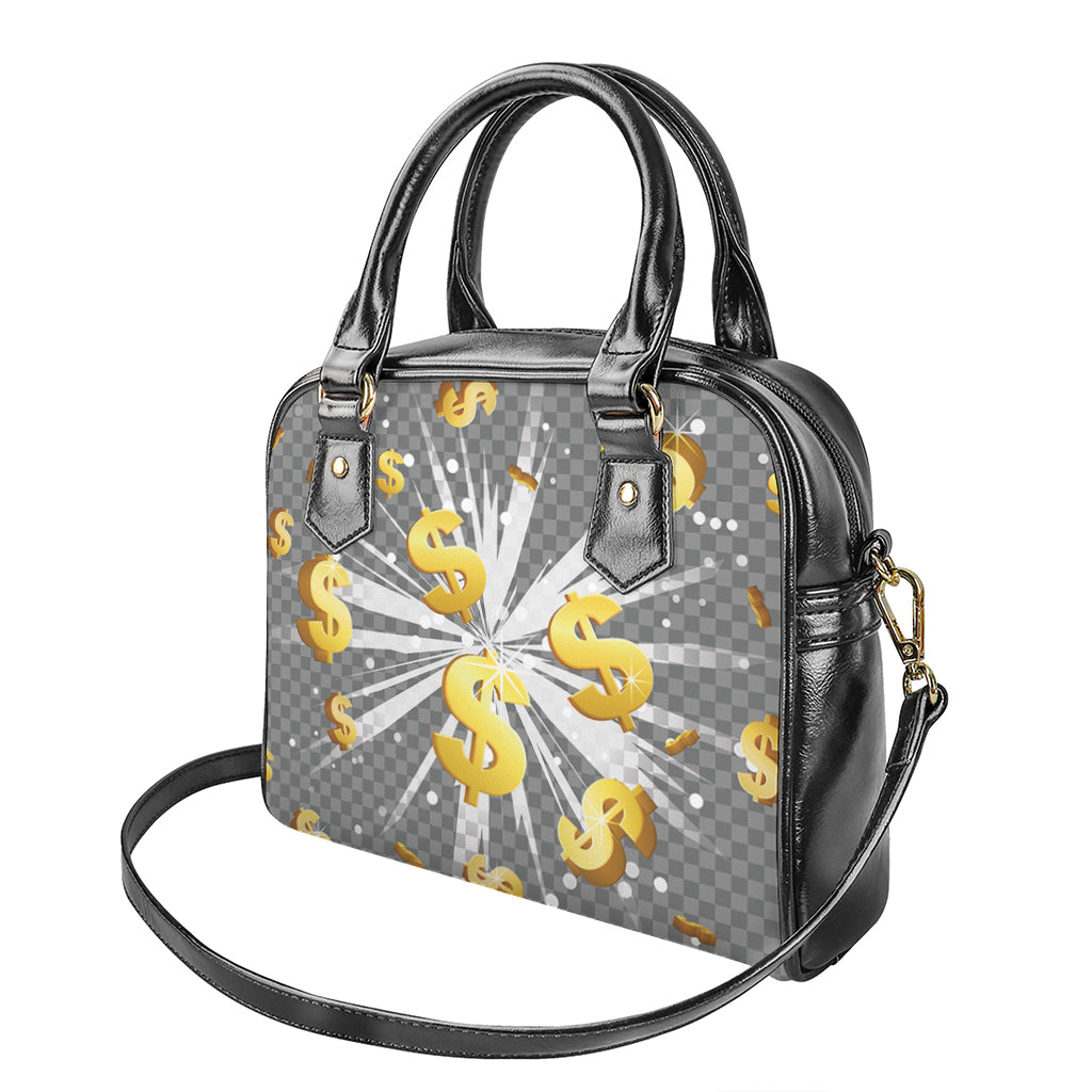 Golden Dollar Sign Explosion Print Shoulder Handbag