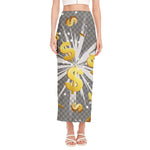 Golden Dollar Sign Explosion Print Side Slit Maxi Skirt