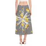 Golden Dollar Sign Explosion Print Side Slit Midi Skirt