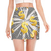 Golden Dollar Sign Explosion Print Side Slit Mini Skirt