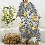 Golden Dollar Sign Explosion Print Silk V-Neck Kaftan Dress