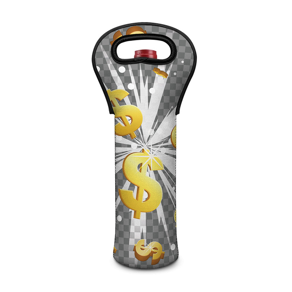 Golden Dollar Sign Explosion Print Single Neoprene Wine Tote