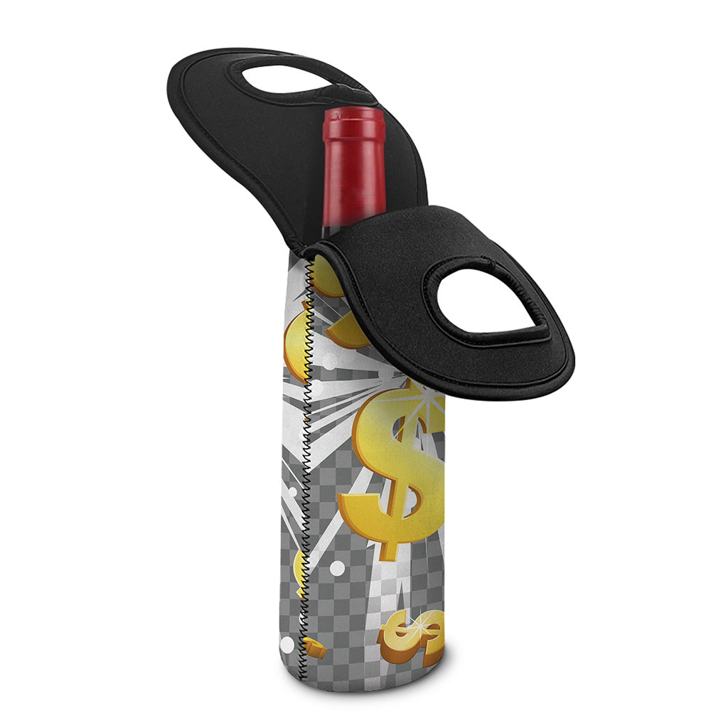 Golden Dollar Sign Explosion Print Single Neoprene Wine Tote