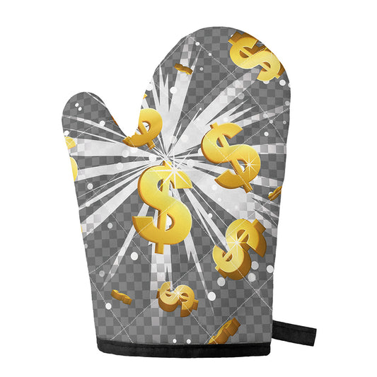 Golden Dollar Sign Explosion Print Single Oven Mitt