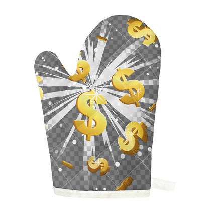 Golden Dollar Sign Explosion Print Single Oven Mitt