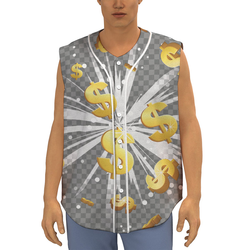 Golden Dollar Sign Explosion Print Sleeveless Baseball Jersey