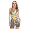 Golden Dollar Sign Explosion Print Sleeveless One Piece Swimsuit