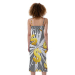 Golden Dollar Sign Explosion Print Slim Fit Midi Cami Dress