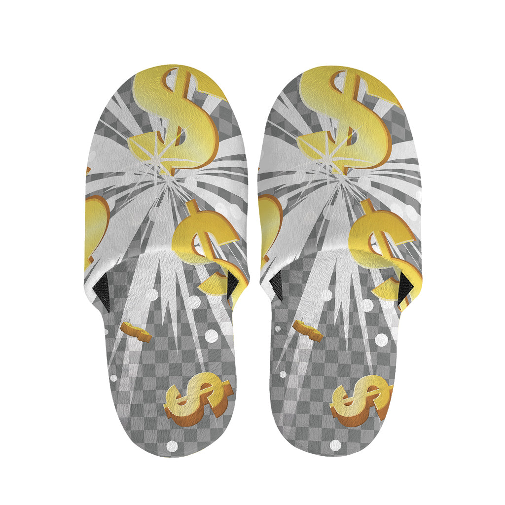 Golden Dollar Sign Explosion Print Slippers