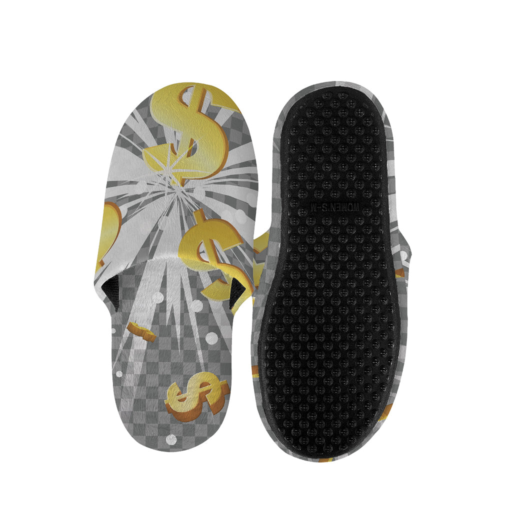 Golden Dollar Sign Explosion Print Slippers