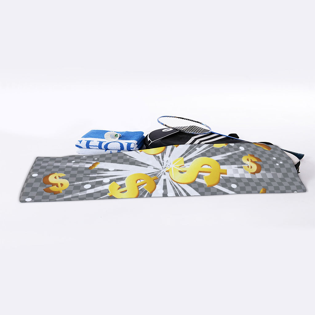 Golden Dollar Sign Explosion Print Sports Towel