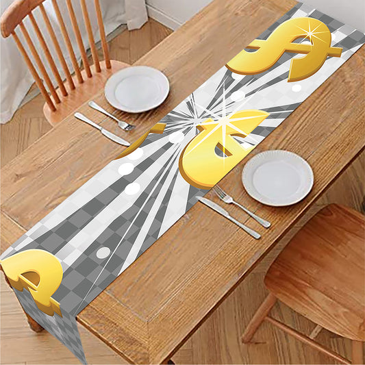 Golden Dollar Sign Explosion Print Table Runner