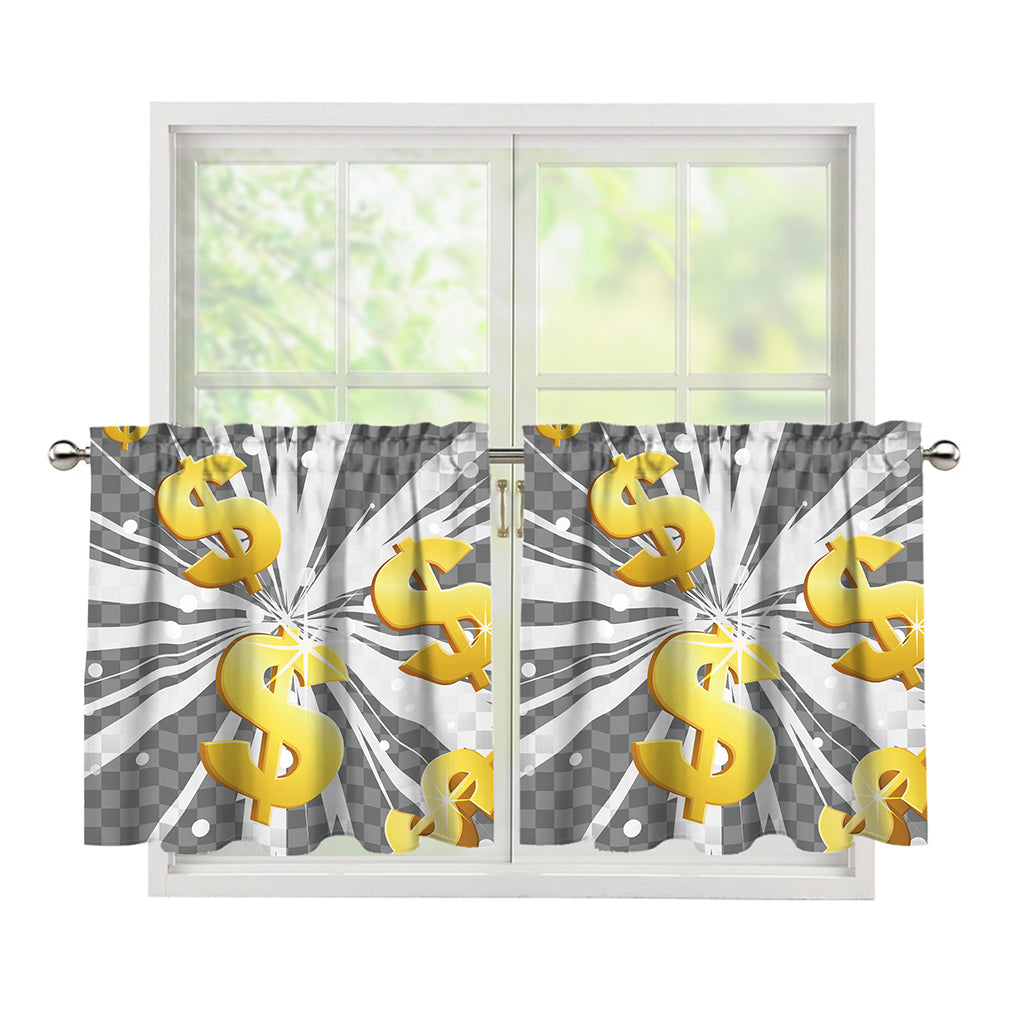 Golden Dollar Sign Explosion Print Tier Curtains