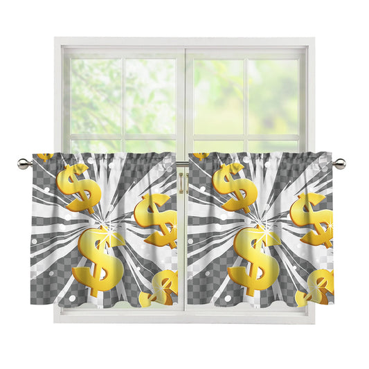 Golden Dollar Sign Explosion Print Tier Curtains