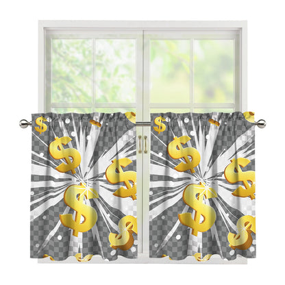 Golden Dollar Sign Explosion Print Tier Curtains