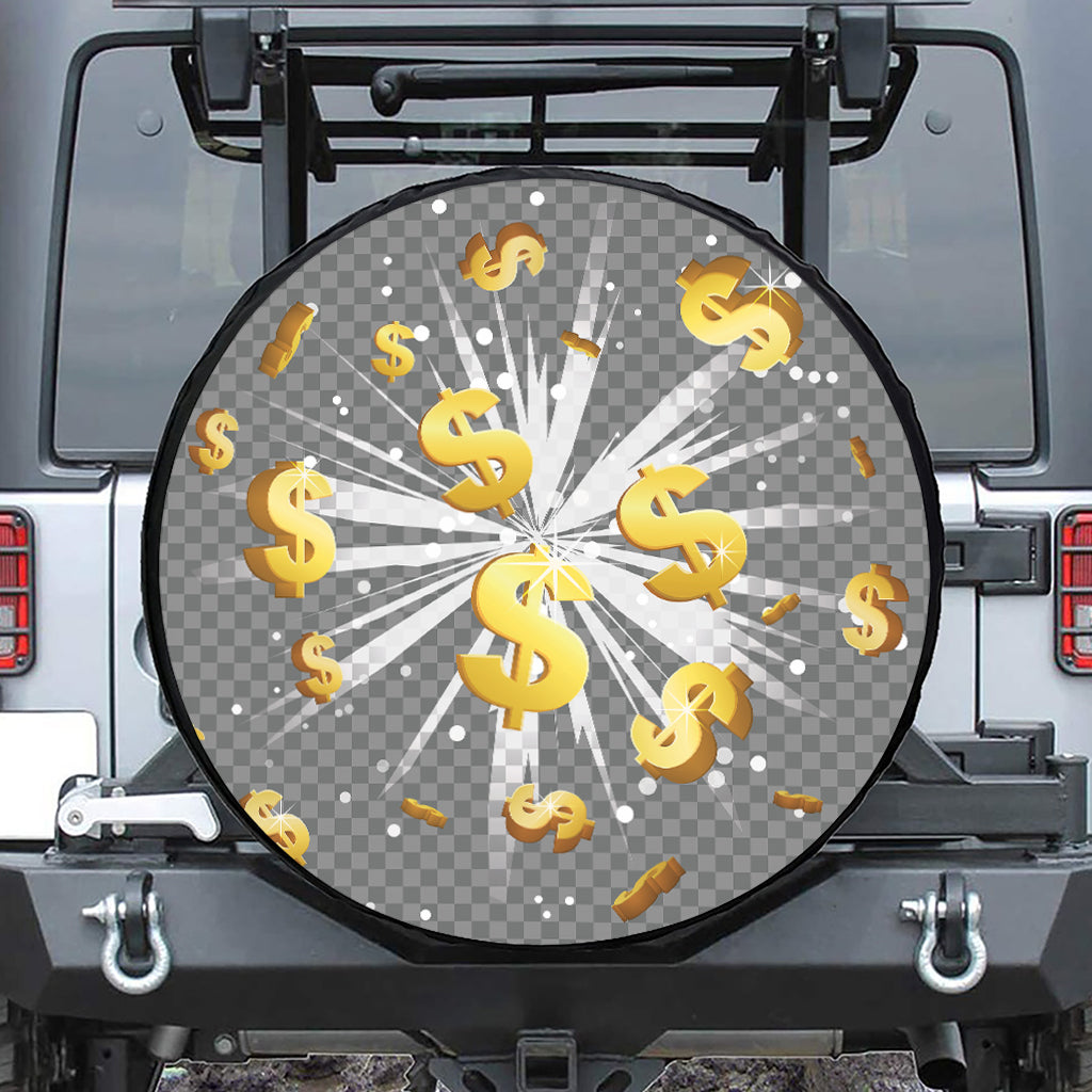 Golden Dollar Sign Explosion Print Tire Cover