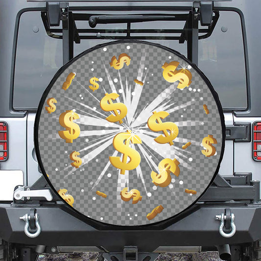 Golden Dollar Sign Explosion Print Tire Cover