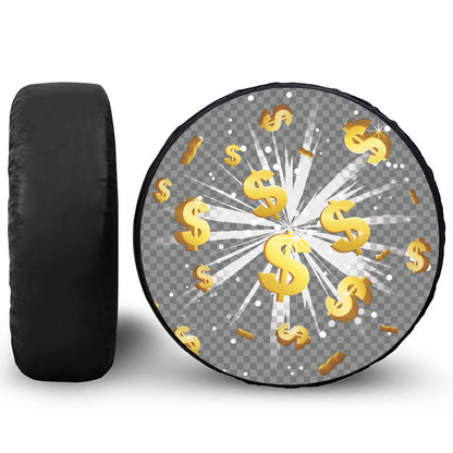 Golden Dollar Sign Explosion Print Tire Cover