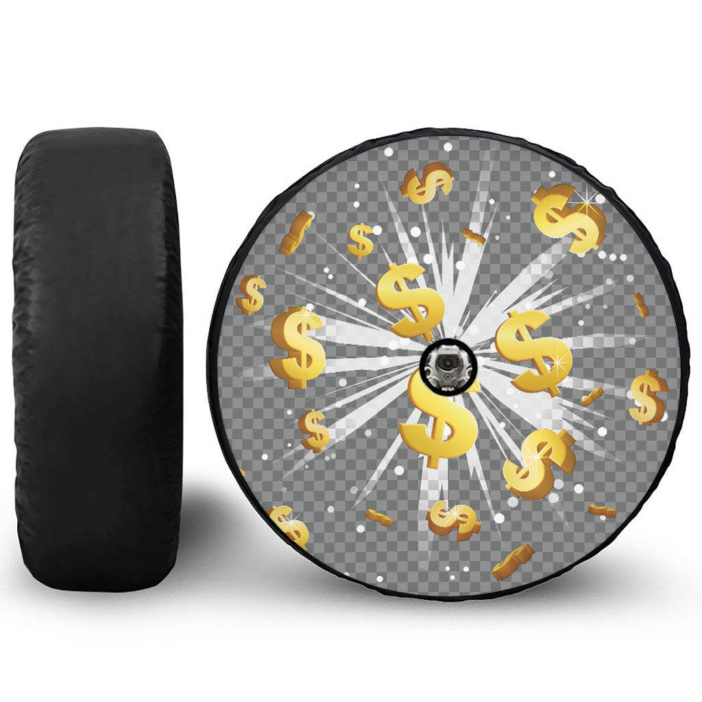 Golden Dollar Sign Explosion Print Tire Cover With Camera Hole