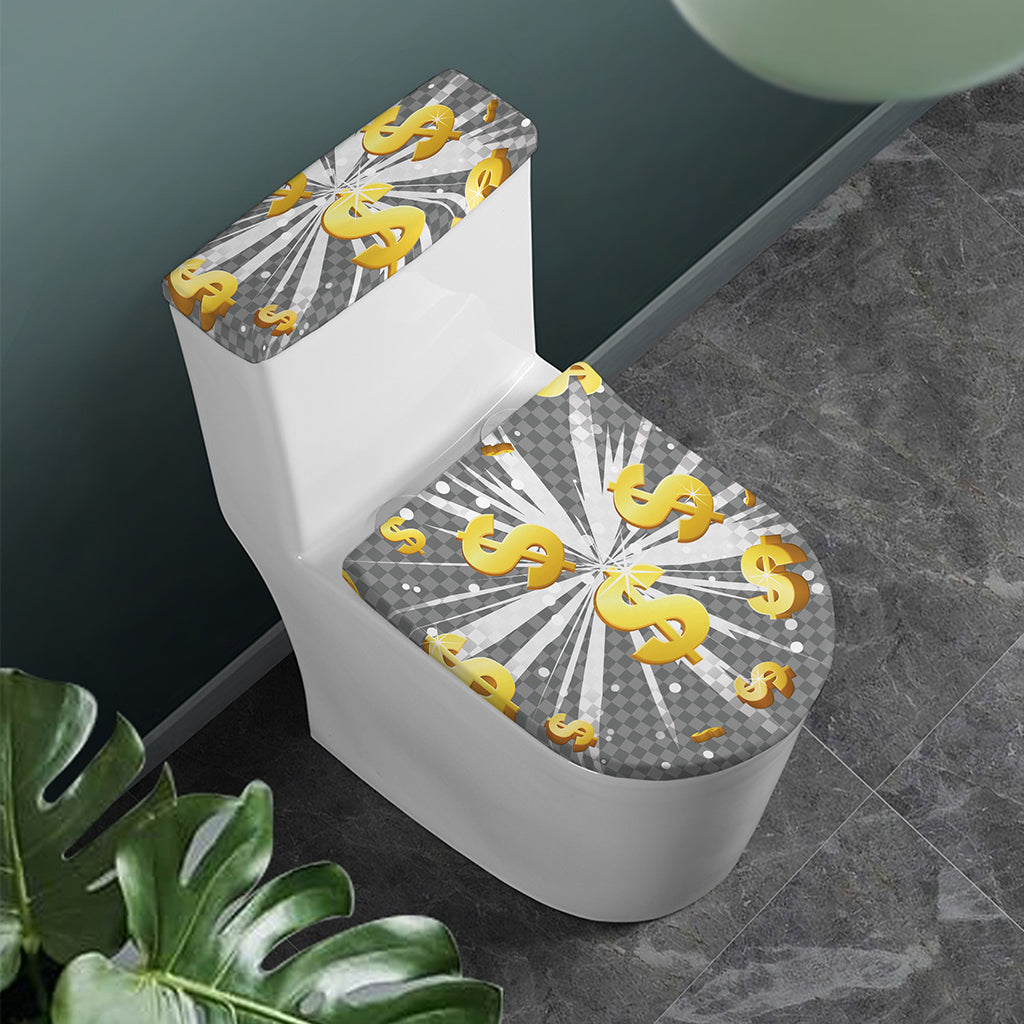 Golden Dollar Sign Explosion Print Toilet Lid And Tank Cover Set