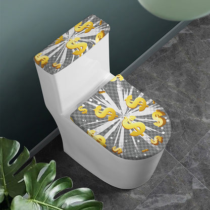 Golden Dollar Sign Explosion Print Toilet Lid And Tank Cover Set