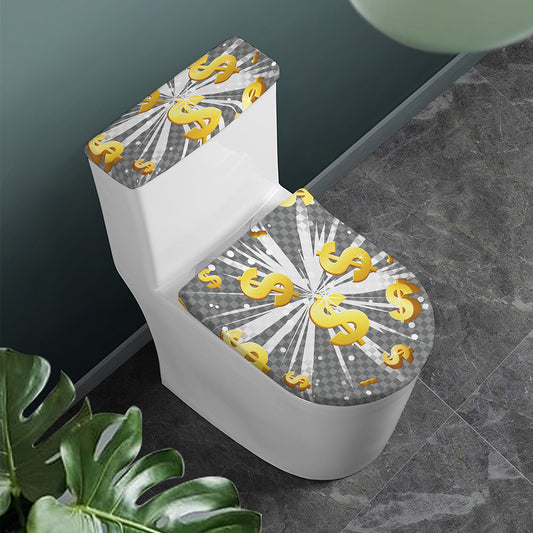 Golden Dollar Sign Explosion Print Toilet Lid And Tank Cover Set