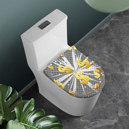 Golden Dollar Sign Explosion Print Toilet Lid Cover