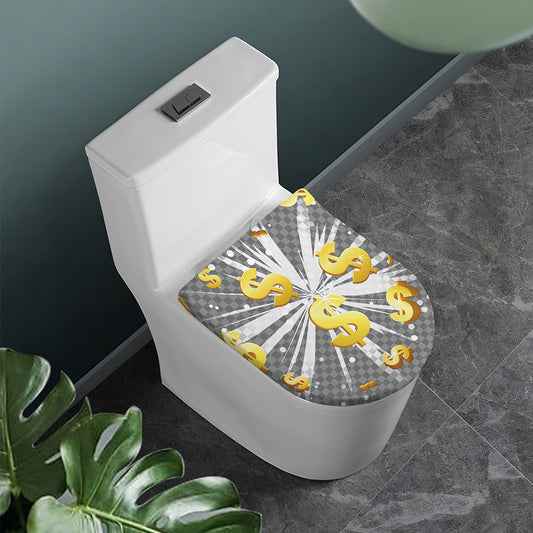 Golden Dollar Sign Explosion Print Toilet Lid Cover
