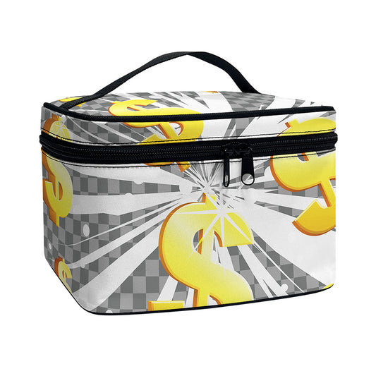 Golden Dollar Sign Explosion Print Travel Makeup Bag