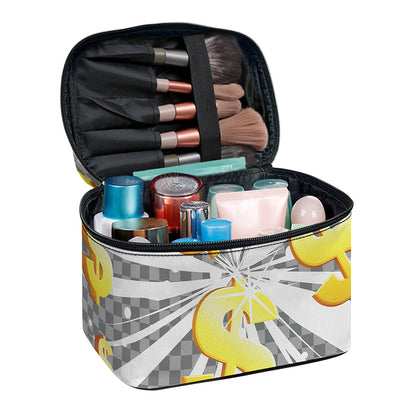 Golden Dollar Sign Explosion Print Travel Makeup Bag