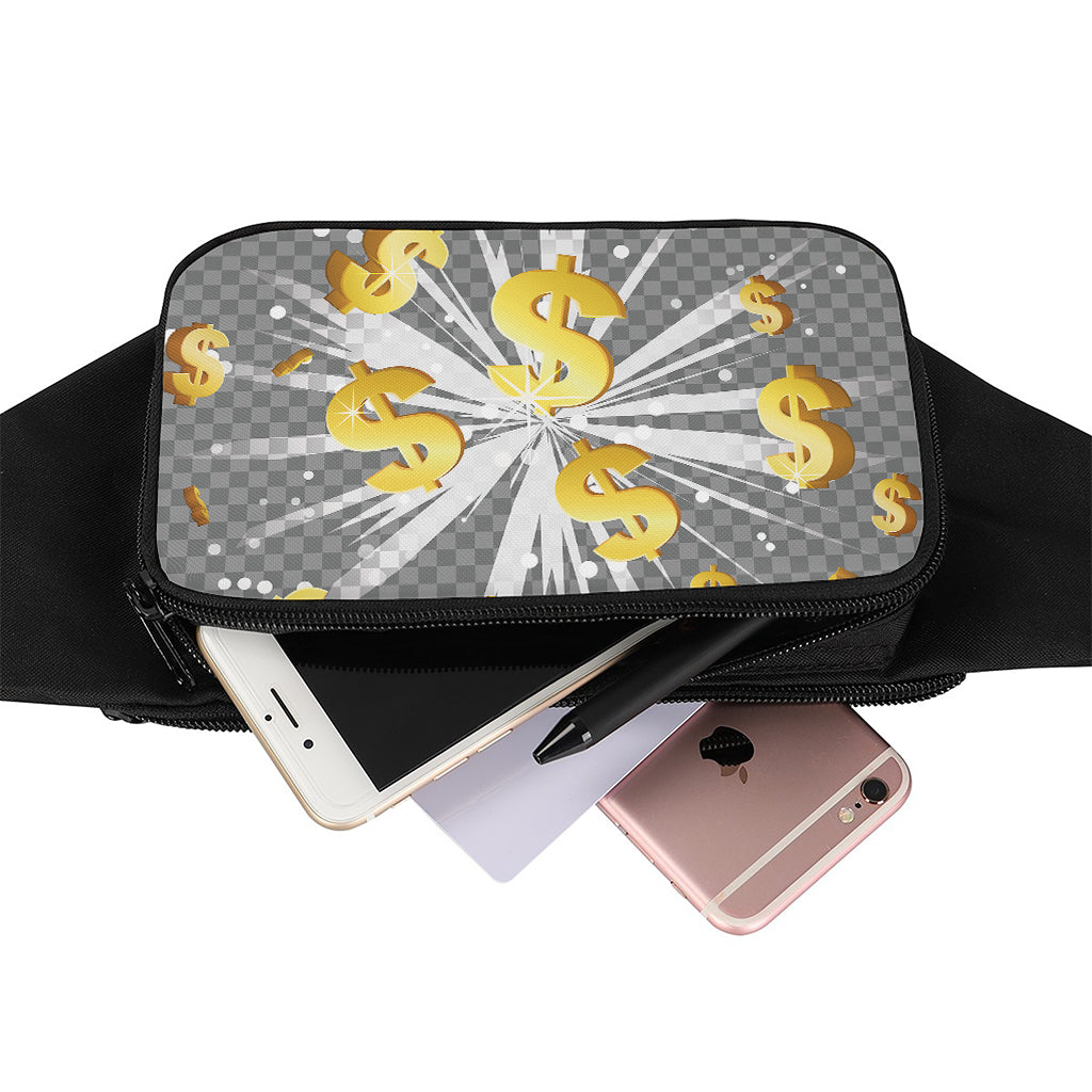 Golden Dollar Sign Explosion Print Waist Bag