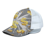 Golden Dollar Sign Explosion Print White Mesh Trucker Cap