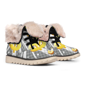 Golden Dollar Sign Explosion Print Winter Boots