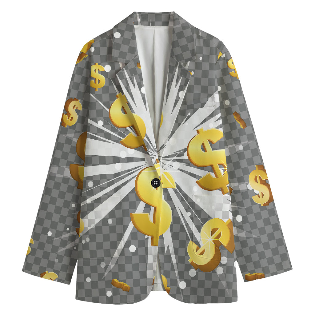 Golden Dollar Sign Explosion Print Women's Blazer