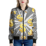 Golden Dollar Sign Explosion Print Women's Bomber Jacket