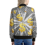 Golden Dollar Sign Explosion Print Women's Bomber Jacket