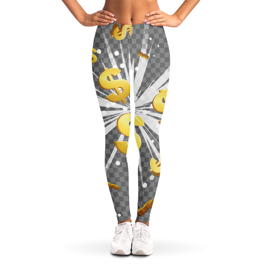 Golden Dollar Sign Explosion Print Women's Leggings