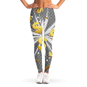 Golden Dollar Sign Explosion Print Women's Leggings